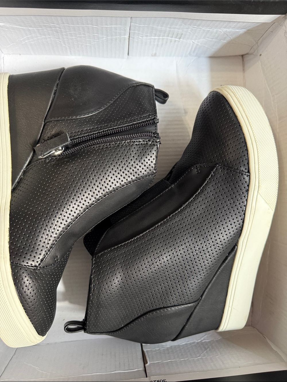 MIA Black Perforated Wedge Sneakers with Side Zipper
